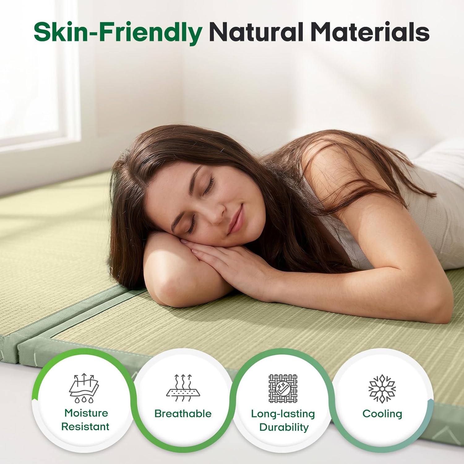 ZonLi Japanese Tatami Mat, Foldable Floor Sleeping Pad Futon Mattress, Made from Natural Coconut Shell Fiber & Jute Fiber, Firm Traditional Floor Bed Queen 80"x60"