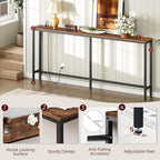 MAHANCRIS 70.9'' Console Table with Power Outlet, Narrow Sofa Table with Charging Station, Skinny Behind Couch Table for Entryway, Hallway, Foyer, Living Room, Rustic Brown CTHR18E01Z1