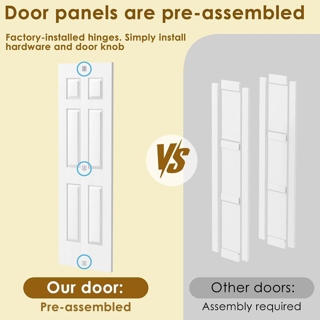 Bifold Doors for 36" x 80" Opening, 6 Panel White Primed Closet Doors with Concealed Hardware Kit, Hollow Core Interior Folding Barn Door Panels for Laundry, Pantry & Bedroom