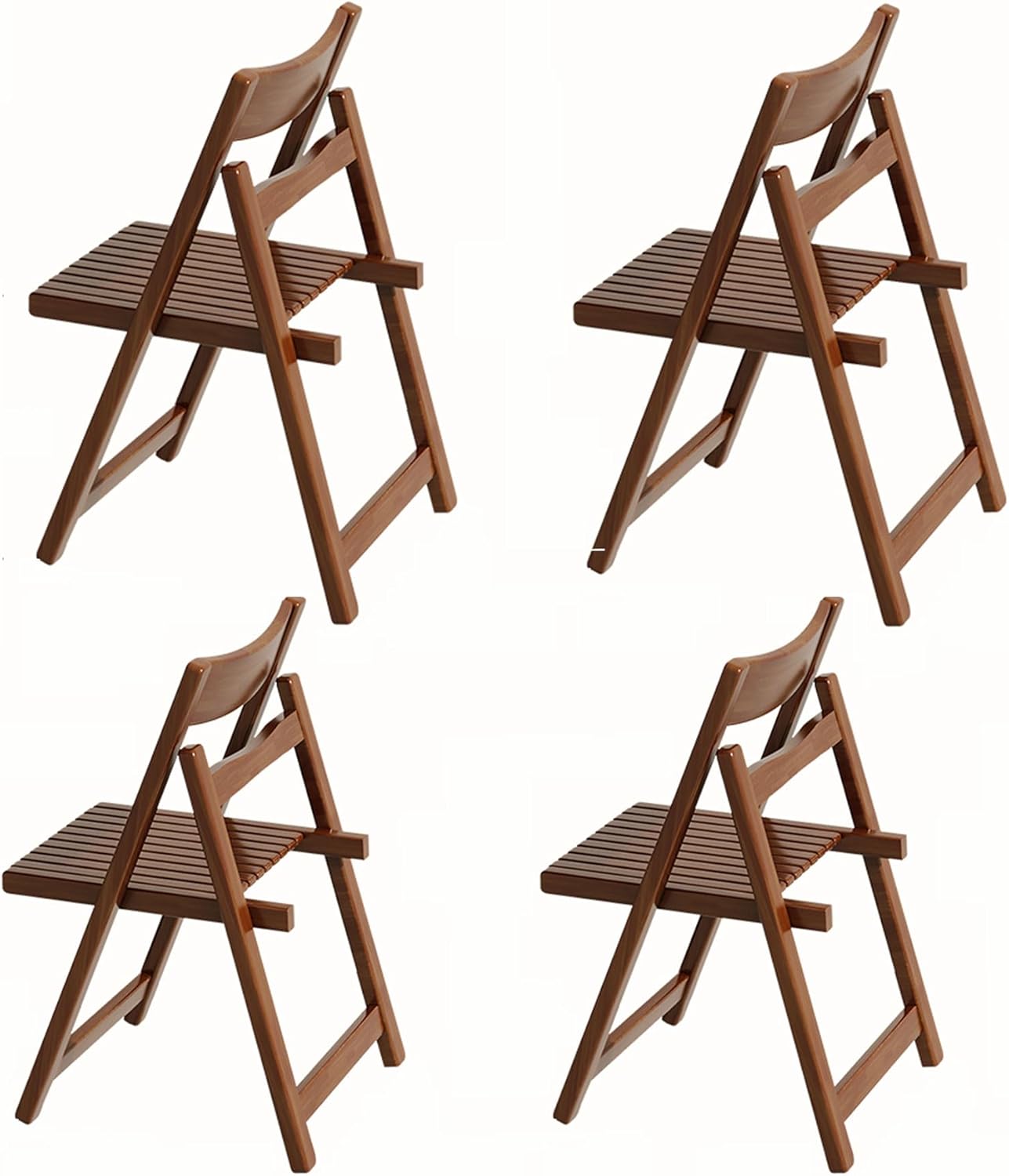 4 Walnut Solid Wood Folding Chairs