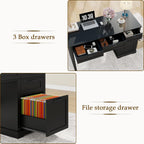 Vabches 55" Farmhouse Home Office Desk with File Drawer, Executive Computer Desk with 4 Storage Drawers, Rustic Computer Desk for Working, Studying, Writing（Pure Black