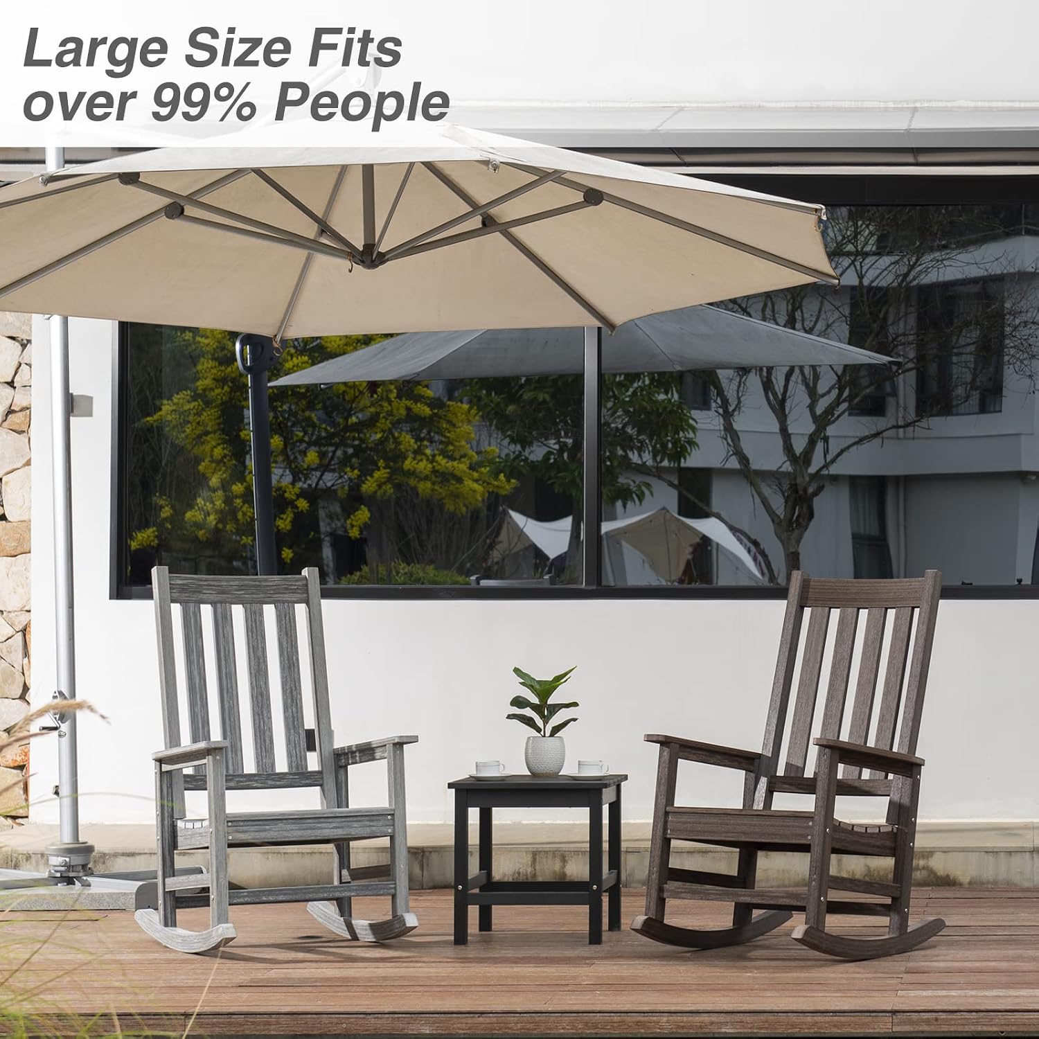 Oversized Outdoor Rocking Chair, HDPE 350lbs Heavy Duty Porch Rocker with High Back, All Weather Resistant Patio Rocking Chair for Lawn, Garden & Deck (Grey)