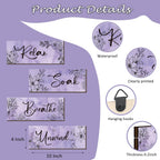 ONIZHITY 4-Piece Purple Floral Wall Art - Wooden Decor with Relax Soak Unwind Breathe Positive Hanging Art for Women's Bedroom & Living Room (10x4 Inches)