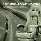 HLDIRECT Massage Recliner Gaming Chair with Footrest for Adults, Green | 300lbs Capacity, Ergonomic Office Computer Chair, Lumbar Support, Breathable Fabric, Headrest, 360° Swivel, Metal Frame