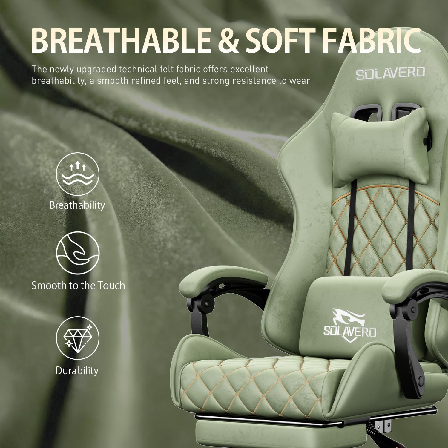 HLDIRECT Massage Recliner Gaming Chair with Footrest for Adults, Green | 300lbs Capacity, Ergonomic Office Computer Chair, Lumbar Support, Breathable Fabric, Headrest, 360° Swivel, Metal Frame