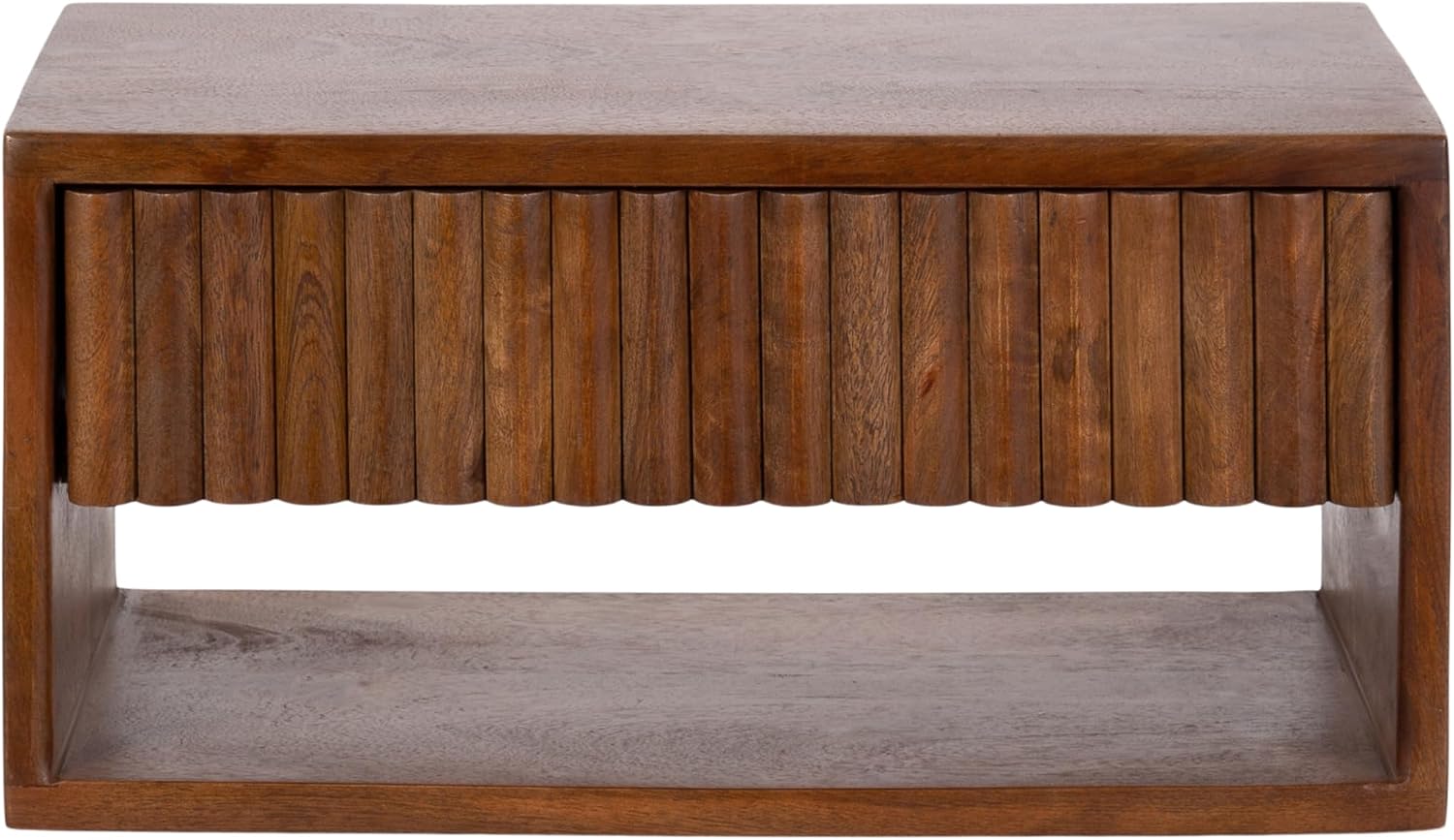 Kate and Laurel Reid Ribbed Wooden Tiered Floating Side Table, 18 x 10 x 9, Walnut Brown, Modern Rectangular Mango Wood Floating Nightstand with Drawer for Bedroom Storage or Living Room End Table