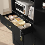 BOTLOG 67" Kitchen Pantry Cabinet, Modern Kitchen Hutch with 5 Doors and 2 Drawers, 3-Tier External Shelf, Large Pantry Storage Cabinet with Microwave Stand for Dining Room, Black