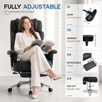 Office Desk Chair, High-Back Big and Tall Leather Chair with Footrest, Ergonomic Reclining Computer Chairs, Comfy Executive Wide Chair with Lumbar Support, Adjustable Padded Armrests, 400LBS (Black)