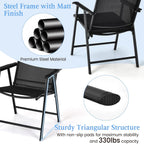 Tangkula Set of 6 Patio Folding Chairs, Outdoor Fabric Dining Chairs with High Back & Armrests, Sturdy Metal Frame for Patio Lawn Garden (Black)