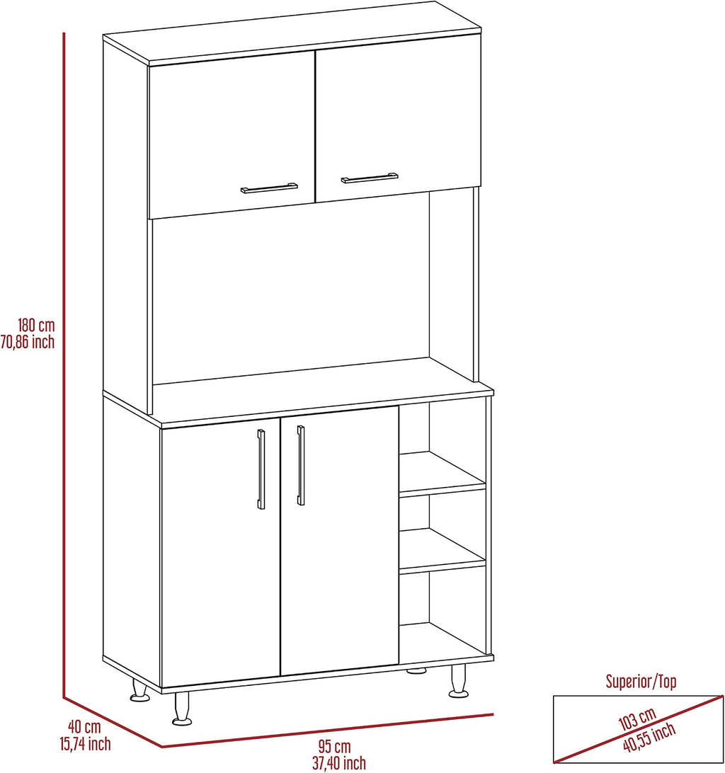 Kitchen Pantry Cabinet, 3 Shelves, Open Rack Storage, 37 Inch Countertop
