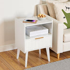 MAHANCRIS Nightstand with Charging Station and Modern Bedside Table Bundle, White End Table with Storage Drawers, Open Storage, Night Stand with Solid Wood Legs, for Bedroom, ETWT61E01N1-ETWT69E01