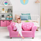 Costzon Kids Couch, Double Seat Pink Children's Sofa with 2 Strawberry Pillows, Toddler Armrest Chair for Bedroom, Living Room, Large Soft for Kids Loveseat for Baby Girls Pets Preschool Gifts