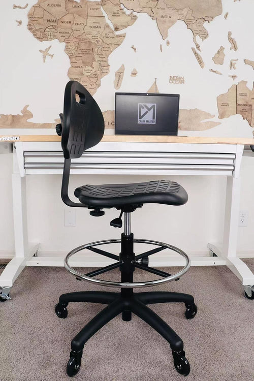 (Tall Bench Stool, Rubber Roller Blade Stye Casters Easy to Clean! Ergonomic Polyurethane Drafting Stool. Seat Height Range 24"-34". Home Office Lab Workstation.