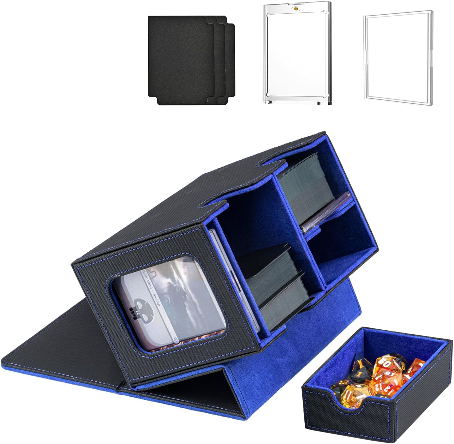 WELLMILLER MTG Deck Box for Commander with Dice Tray,Designed for MTG Commander Card Deck Box Fits 200+ Double Sleeved Cards,Card Storage Box with 3 Dividers 2 card holder