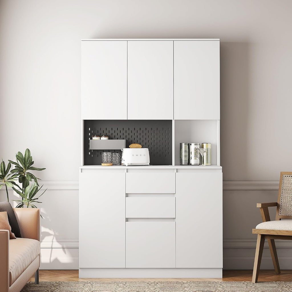 74" Pantry Cabinet,Microwave Cabinet with Storage,Freestanding Buffet Cupboards Sideboard with Drawer for Dining Room, Living Room(White)