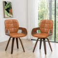 Set of 2 Mid Century Modern Chairs, Walnut Brown | Swivel Dining Chairs, With Arms and Curved Back, Faux Leather, Reception Room Chairs