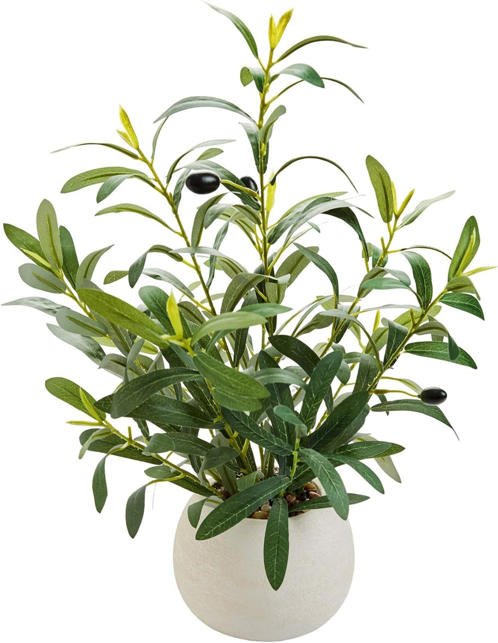 17" Artificial Olive Potted Plant with White Ceramic Planter Faux Olives Realistic Tabletop Indoor Plant for Home Office Kitchen Bathroom Decor