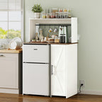 Mini Fridge Stand Coffee Bar Cabinet,Freestadning Coffee Stand Station Bakers Rack with Mini Fridge Space & Power Outlet,for Kitchen Dining Room Living Room,White