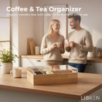 LIBKEN Wooden Tea Bag Organizer Box – 8 Compartment Tea Storage with Clear Lid – Minimalist Scandinavian Design – Versatile Wooden Tea Box for Tea Bags, Jewelry, Crafts, Office & Countertop Storage