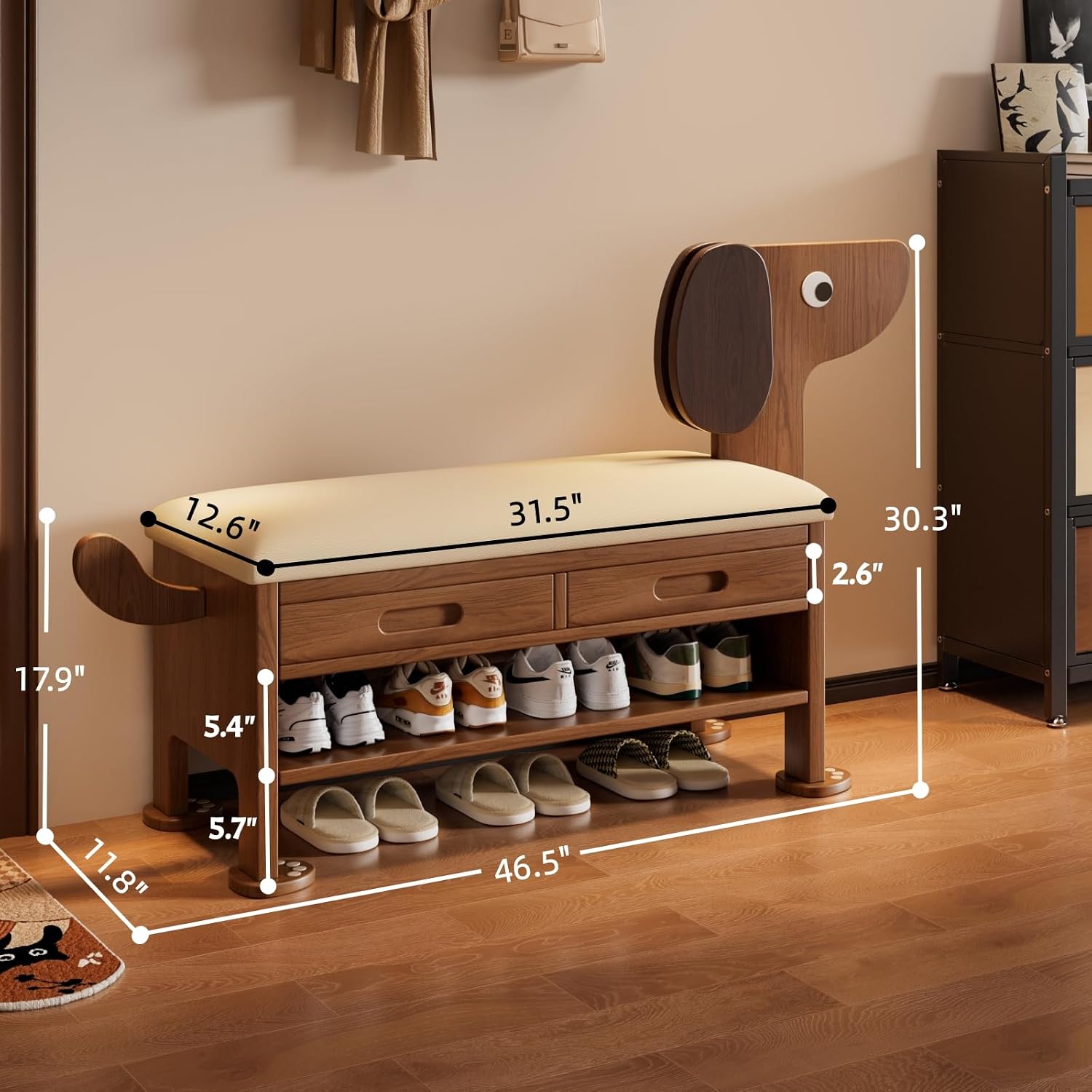 Wooden Shoe Storage Bench Cabinet Rack for Entryway Closet, with Upholstered Cushion Seating Organizer Entrance (31.5 inch)