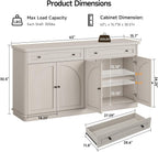 ONBRILL 63 Inch Buffet Cabinet with Storage, Curved Sideboard Cabinet with 2 Drawers and 4 Arched Doors, Storage Cabinets with Adjustable Shelves, Sideboard Buffet for Living Room, Kitchen, Grey Oak