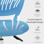 FurnitureR Rolling Study Mesh Desk Chair, Ergonomic Armless Compact Adjsutable Swivel Task Chair with Soft Cushion ad Plastic Mid-Back for Students Teens Children Kids, Sky Blue