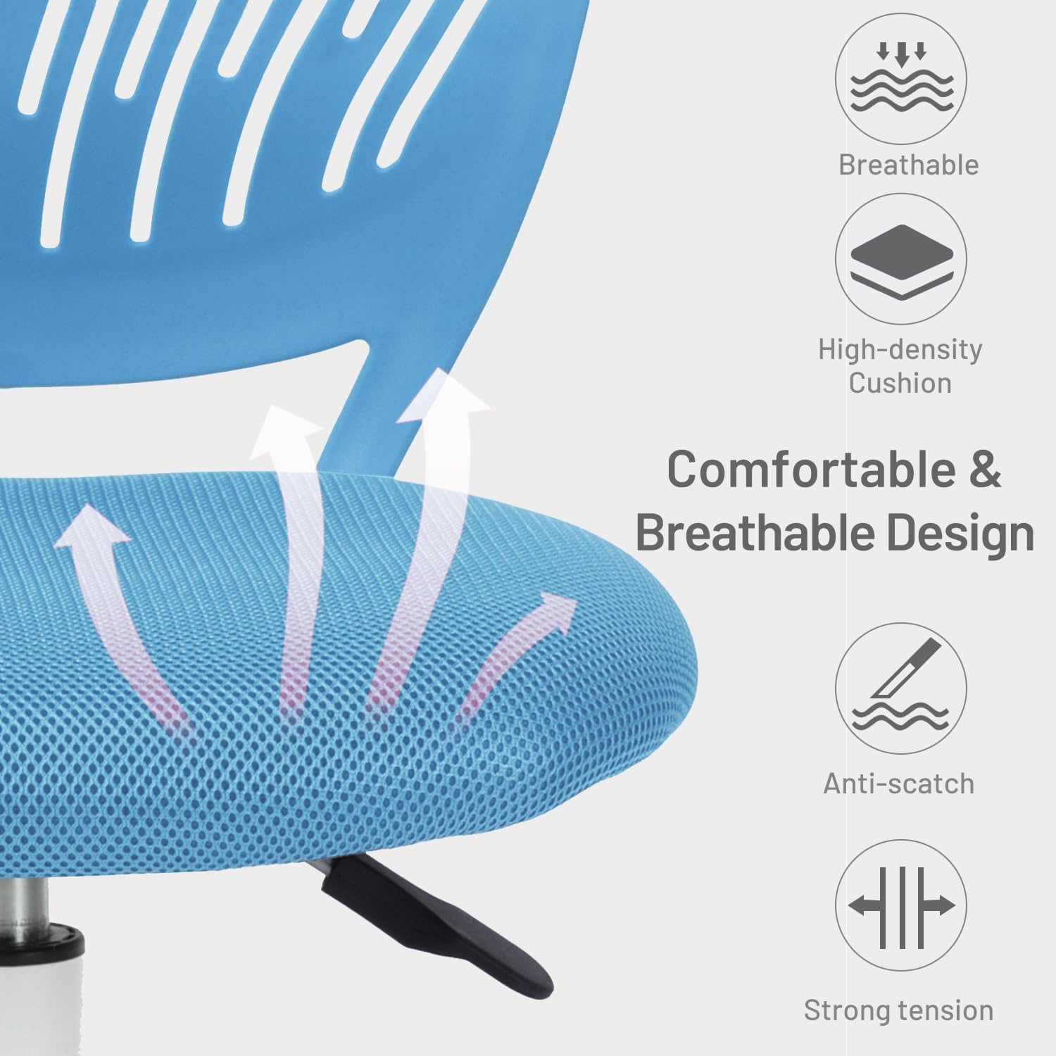 FurnitureR Rolling Study Mesh Desk Chair, Ergonomic Armless Compact Adjsutable Swivel Task Chair with Soft Cushion ad Plastic Mid-Back for Students Teens Children Kids, Sky Blue