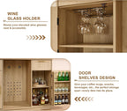 Okvnbjk Mini Fridge Cabinet with Storage & Power Outlet, Oak | Bar Cabinet with Fridge Space, Fluted Wine Bar with Wine Rack & Drawers, Coffee Station for Living Room & Dining Room