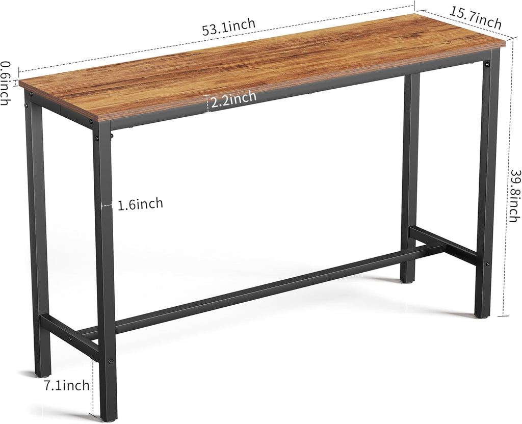 Mr IRONSTONE Bar Table, 53" Pub High Top Rectangular Bar Height Sofa Table Dining Table, for Narrow Space, Living Room, Vintage