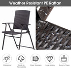 Casart Folding Wicker Rattan Bar Chairs Set of 4, Tall Stool with Back, Steel Frame, Armrests and Footrest, Bar Stools Garden Patio Furniture Set