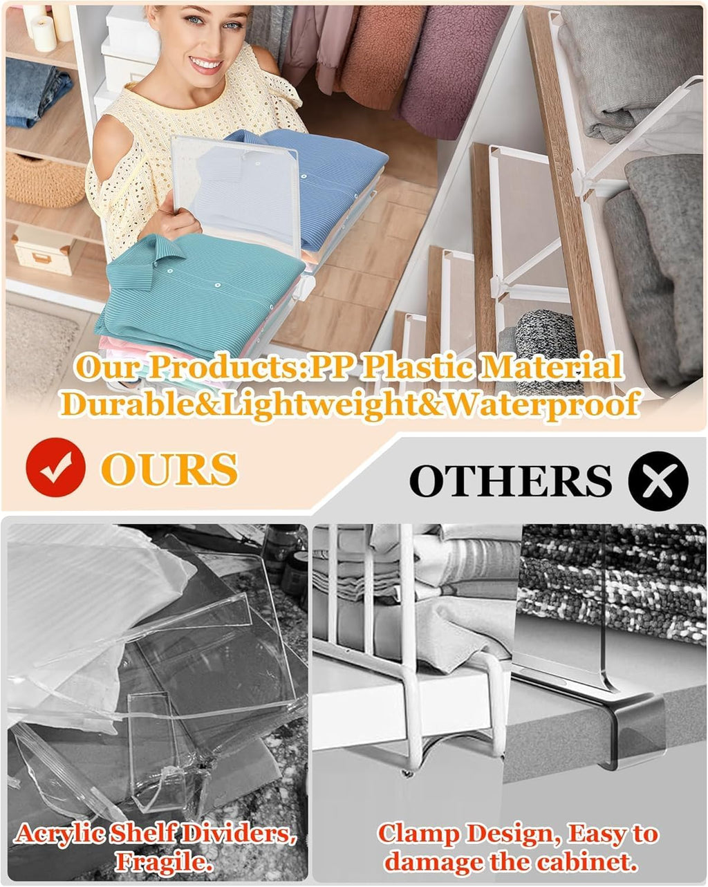 Shelf Dividers for Closet Organization, Portable Closet Shelf Divider, Closet Dividers for Shelves, Shelf Separators, Easy Access and Storage, Fits Wire Shelves and Wooden Boards 3pack