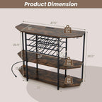 COSTWAY Wine Bar Cabinet, 3-Tier Liquor Cabinet with Power Outlets, Wine Bottle Racks, Glass Holders, Coffee Bar Cabinet, Freestanding Mini Bar Table for Kitchen, Dining Room, Pub (Rustic Brown)