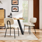 Sweetcrispy Dining Chairs Set of 2, Upholstered Mid Century Modern Kitchen Accent Chairs with Faux Leather Cushion Seat & Metal Legs for Home Office, Living Room-Beige White