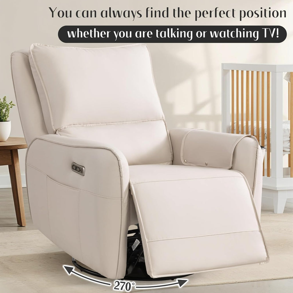 Power Recliner Gliders for Nursery, Electric Swivel Rocker Recliner Chair, Comfy Upholstered Living Room Reclining Rocking Chairs with Lumbar Support (Cream, 41" X 40" X 36")