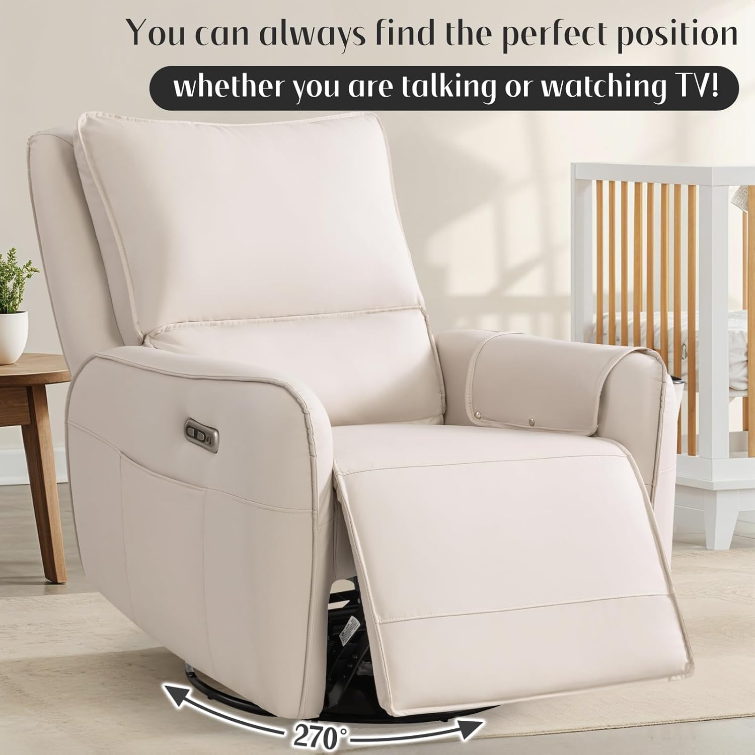 Power Recliner Gliders for Nursery, Electric Swivel Rocker Recliner Chair, Comfy Upholstered Living Room Reclining Rocking Chairs with Lumbar Support (Cream, 41" X 40" X 36")