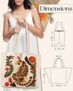 Miss Adola Embroidery Canvas Tote Bag for Women - Reusable Totes with Pocket & Buckle Aesthetic Cute Grocery Shoulder Bag