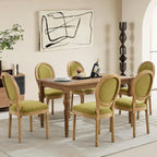 Linen Upholstered Dining Chairs Set of 6 French Country Oval Fabric Back Kitchen Side Chair with Wood Legs for Dining Room, Kitchen, Restaurant(Olive Green-Fabric)