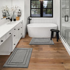 HOMEIDEAS Bathroom Rugs Sets 2 Piece, Super Soft and Absorbent Non Slip Microfiber Machine Washable Bath Mat Set (20" x 32" + 16" x 24", Grey)