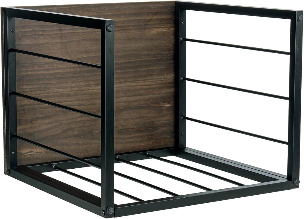MyGift Nesting End Tables, Rectangular Coffee Tables, Set of 2 Stacking Living Room Side Table with Rustic Burnt Solid Wood Tops and Modern Black Metal Frame