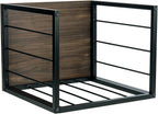 MyGift Nesting End Tables, Rectangular Coffee Tables, Set of 2 Stacking Living Room Side Table with Rustic Burnt Solid Wood Tops and Modern Black Metal Frame