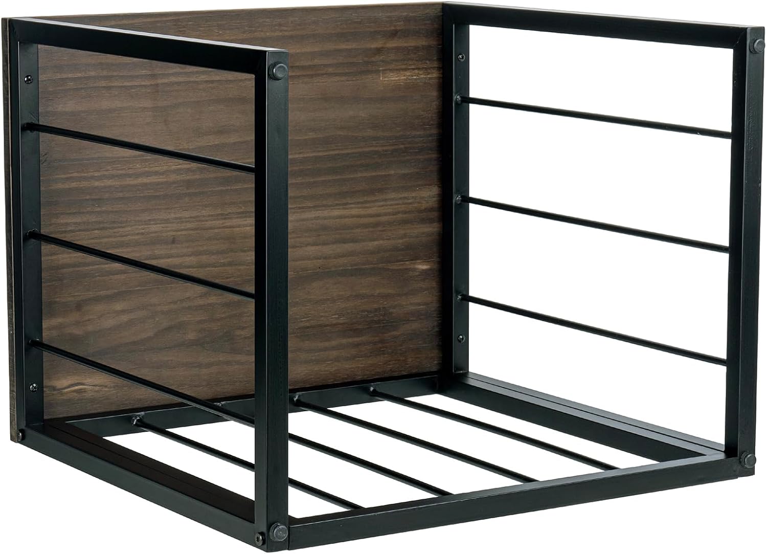 MyGift Nesting End Tables, Rectangular Coffee Tables, Set of 2 Stacking Living Room Side Table with Rustic Burnt Solid Wood Tops and Modern Black Metal Frame