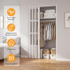 48X80in PVC Accordion Door with Latch&Handle&Hardware Kit, Double-Layer Thickened PVC Folding Interior Door with Frosted Glass - Blocks Views, Lets Light in, Utility&Room Divider (M)