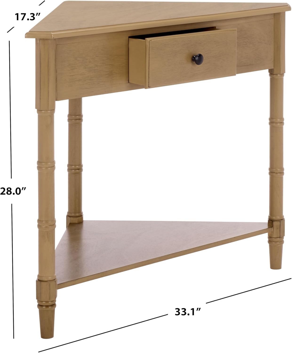 SAFAVIEH Furniture - Gomez 1-Drawer Corner Table - Desert Brown - Solid Wood - Classic Corner Storage Design - Ideal for Entryway, Living Room, Home Office, 33.1" W x 17.3" D x 28" H (AMH5709L)