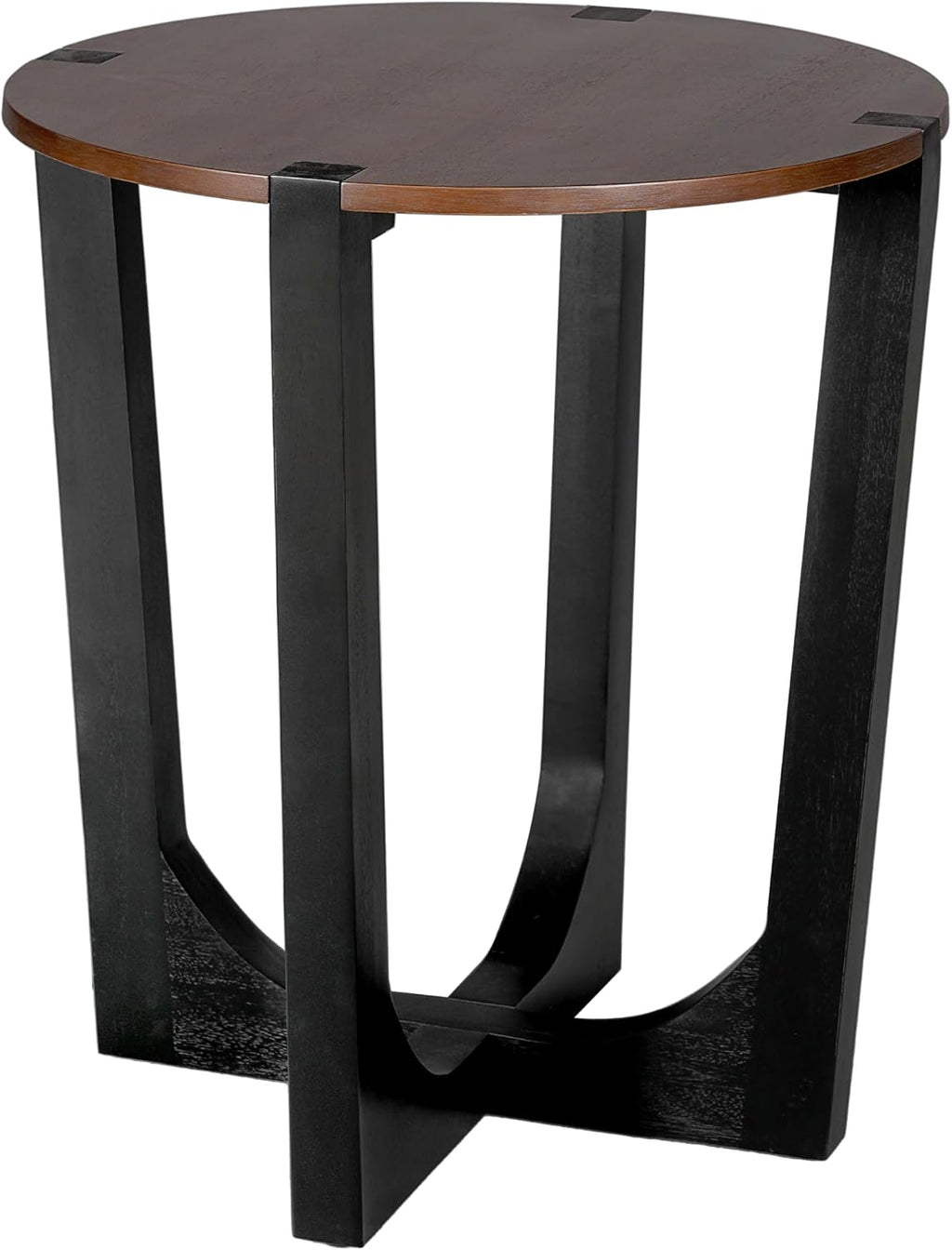 Round Wood Side End Table, Modern Industrial Accent Table with Curved Black Metal Legs, Small Sofa Side Table Nightstand for Living Room Bedroom Entryway