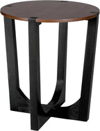 Round Wood Side End Table, Modern Industrial Accent Table with Curved Black Metal Legs, Small Sofa Side Table Nightstand for Living Room Bedroom Entryway