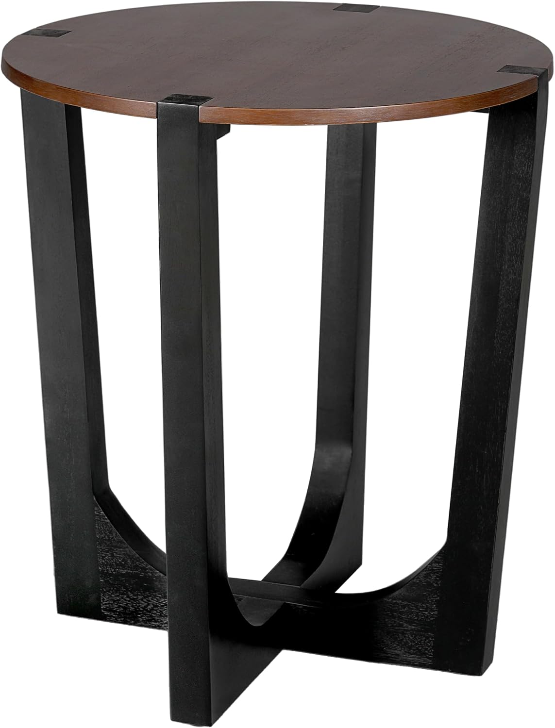 Round Wood Side End Table, Modern Industrial Accent Table with Curved Black Metal Legs, Small Sofa Side Table Nightstand for Living Room Bedroom Entryway