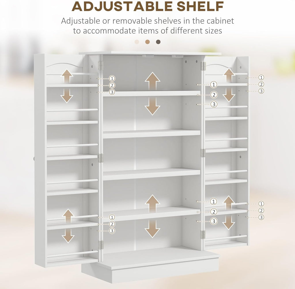 23.5" D*11.75" W*41" H Freestanding Storage Cabinet with 2 Drawers, 4 Shelves, Double Door with 10 Shelves, Modern Minimalist, Rectangular Kitchen Pantry, for Living Room, Dining Room, White