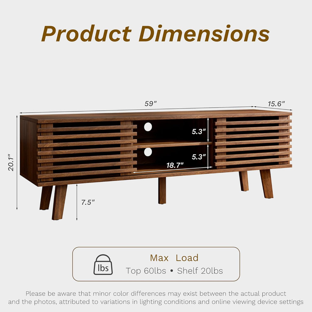 Furniway Living Room Table Sets of 2, Mid Century Coffee Table and TV Stand, Wood Coffee Table with Storage, Modern TV Stand for Bedroom, Living Room, Walnut