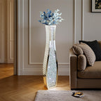 36" Extra Tall Double Sided Crushed Diamond Vases, Mirrored Silver Vase,Floor Vases Decorative Tall, Large Decorative Vase for Home,Office,Hotel Decor(7.72" L x4.33 W x 36" H)