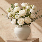 Ceramic Vase 6.7", Textured Ribbed Flower Vase for Pampas Grass, Cream Beige Wabi-Sabi Handmade Pottery Vase, Rustic Farmhouse Table Centerpiece for Entryway Shelf Nightstand Decor